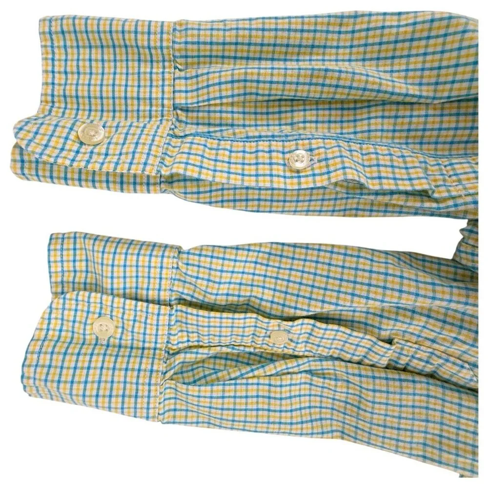 J Crew Mens Shirt Cotton Tailored Fit Plaid Button Down Size Small Yellow Blue - Picture 9 of 9